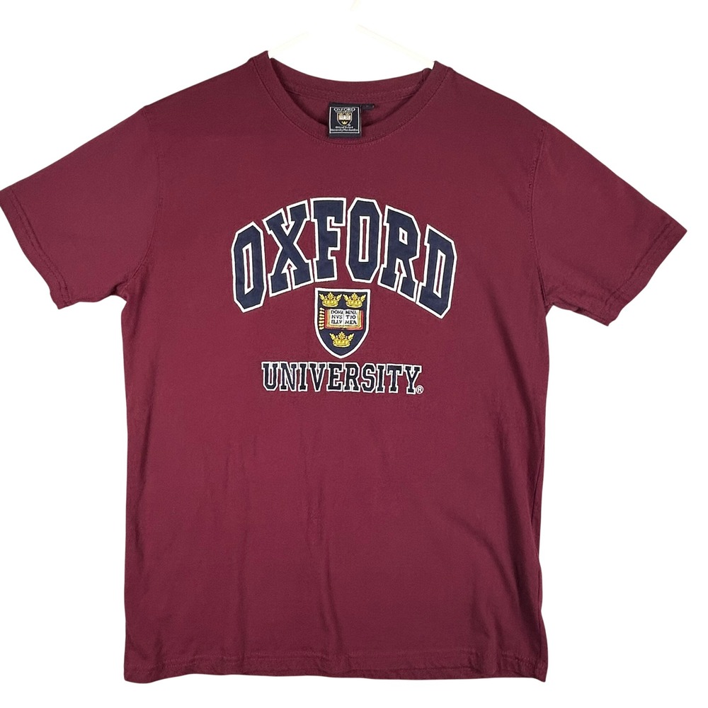 Oxford University Mens Embroidered Crest T-Shirt Maroon Burgundy Large L